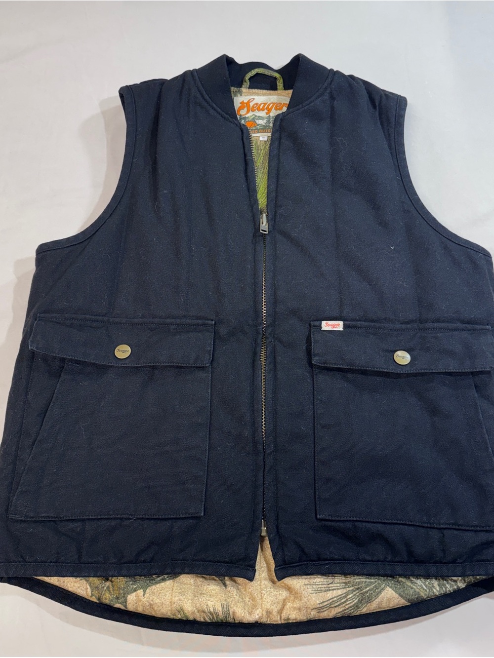 Seager Co. Roosevelt Vest Men’s Size Small Black And Camo Lining